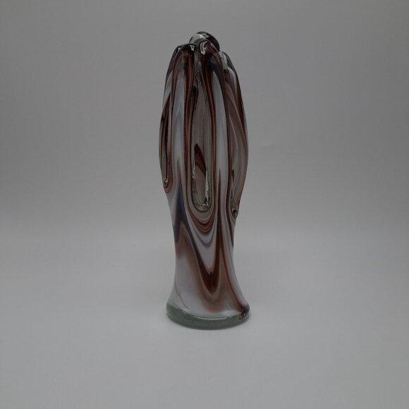 Hand Blown Murano Style Art Glass Vase Brown Swirl Design Mexico Vintage - Picture 5 of 11